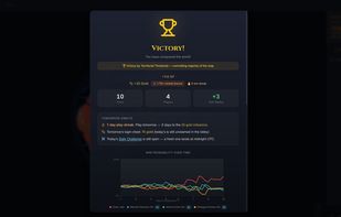 Victory screen with win probability.