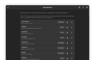 Screenshot of the Dependencies window, with multiple dependencies listed with an install button next to them.