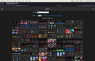 Gallery of tasks. There are skill levels from "entry" to "expert". Click on a thumbnail to start solving the puzzle.