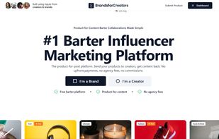 BrandsForCreators is the #1 barter influencer marketing platform. Brands send products to creators and get authentic content back — no upfront payments, no agency fees, no commissions.