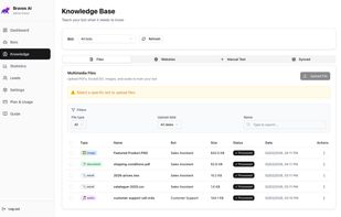 Knowledge Base section where you can train your chatbots automatically