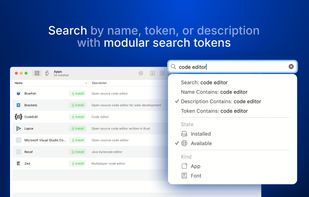 Search by name, token, or description with modular search tokens