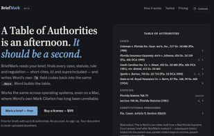 Home page, with a Table of Authorities that Word built from a BriefMark-marked brief