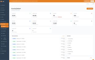 Brikone accounting dashboard displaying trust cash balance, operating cash, held deposits, owner payable, AR balance, and recent journal activity — full double-entry GL with real-time financial visibility across all properties