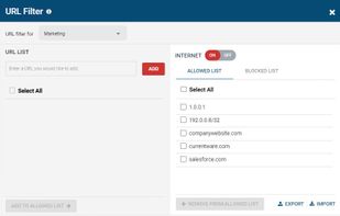 URL allowed list. Make exceptions to the category filter or set the internet to "off" to only allow access to websites on the allowed list.