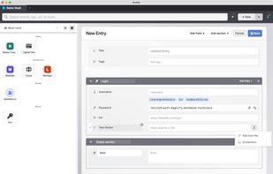 New entry with configurable fields and sections, TOTP from URI/file/screen capture