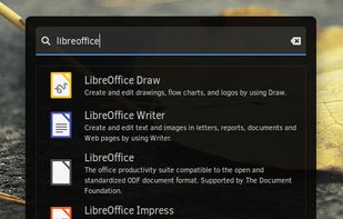The Budgie Run Dialog provides the means to quickly find an application in a popup window. This window by default is activated with the ALT+F2 keyboard shortcut, providing keyboard driven launcher facilities.