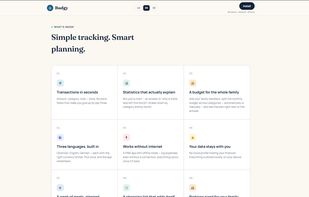 Key features: transaction tracking, budget planning, meal menu, and shopping list.