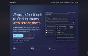 BugDrop homepage: website feedback with screenshots sent to GitHub Issues (September 2026)