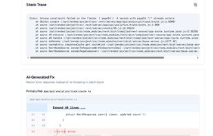 Error screenshot with stack trace and dif