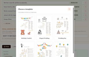 Use any of the templates for your crosswords print. 