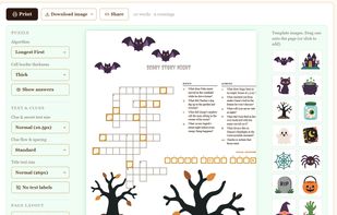 Halloween template. There are many options to customise your crosswords.