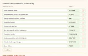 Clue and answer entry view