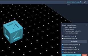 screenshot of the repair model dialogue box with a blue crate on a black background