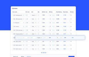 Buildern Construction Project Management Platform: creating budget estimates, based on the cost catalog