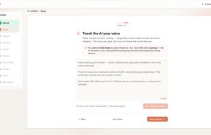 Voice DNA training: paste samples of your writing — emails, 
LinkedIn posts, blog articles — and the AI learns your unique 
style to write the entire book in your voice.