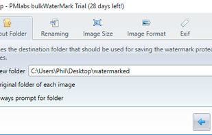 Output Settings Dialog for configuring how the protected images should be saved