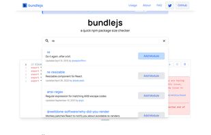 Image of light mode edition of bundlejs with a bundle error, while search for other packages.
