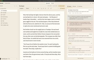 The manuscript editor, with your chapters on the left and the draft in the centre.