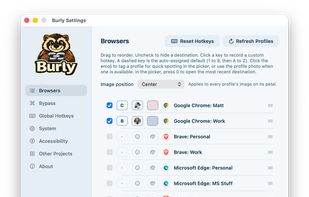 Browser + profile combo setup screen