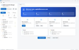 Home dashboard: recent and favourite connections, vault status
