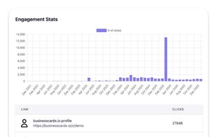 Engagement Stats dashboard — track views and clicks over time, monitor how your profile and links perform, and see exactly how many contacts you've captured.