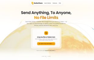Clean and intuitive browser interface to send files of any size directly to another device with no sign-up and zero cloud storage.
