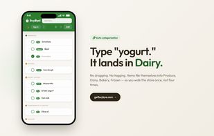 Auto-categorization in seven languages — type "yogurt" and BuyBye! places it under Dairy automatically, no manual category picking. Recognises over a thousand items across English, Portuguese, Spanish, French, German, Japanese, and Hindi.