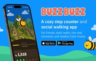 BuzzBuzz is a cozy social step tracker that turns daily walking into a playful adventure with friends, weekly Color Hunts, and customizable bee characters.
