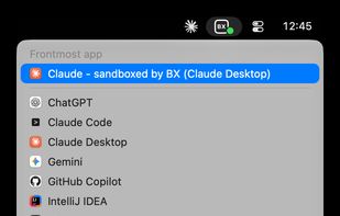 System status bar goes green if properly sandboxed and also functions as a launcher