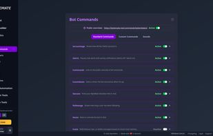 Standard, custom and sound commands, each with its own toggle and settings