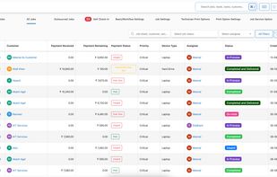 BytePhase Job Listing gives a clear, real-time view of all repairs with status, payments, filters, and quick actions for faster workflow.