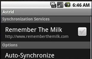 Options page for Astrid