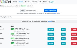 Main screen with list of aliases and Quick Issue button.