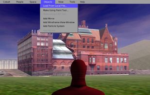Open Cobalt user interface and avatar-enabled virtual environment containing .kmz mesh content imported from Google's 3D Warehouse