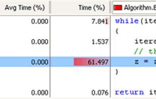 Source code view showing line-level timings