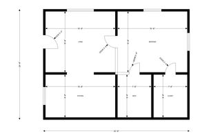 Drawn by C3 Assistant from one typed description: one-bedroom apartment plan