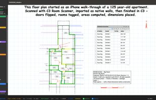 Floor plan imported from an iPhone LiDAR room scan, auto-dimensioned