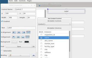 The gui builder in action - here binding a label to a data browser control. 