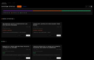 Sessions grouped by status. Permission requests surface to the top so you never leave an agent stuck waiting.