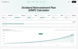 Dividend reinvestment (DRIP) calculator: three reinvestment paths over 25 years, net of tax.
