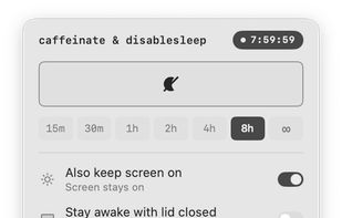Active session with a timed 8 hour countdown, light mode