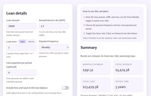 Loan calculator input section.