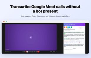 Works in Google Meet, Zoom and Microsoft Teams by capturing audio directly from the browser tab.