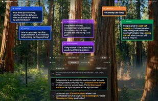 Floating coaching cues appear over any calling app. Zoom, Teams, Meet, or phone. Click-through so nothing blocks your workflow.