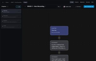 Visual script editor with branching logic. Build conversation flows with objection handling, discovery questions, and transition triggers.