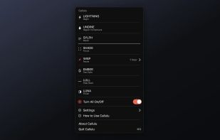 The menu, with all eight cues and the settings.
