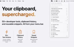 Search clipboard history and paste items as rich text or plain text.