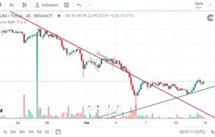 Trendlines drawn automatically by Candulux on QTUMUSEUSDT on the 4 hour timeframe