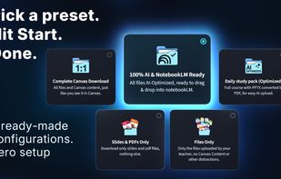 Five ready-made setups, no configuration. "Al & NotebookLM Ready" converts everything as it downloads, so the folder is ready to drop into NotebookLM or your favorite Al.